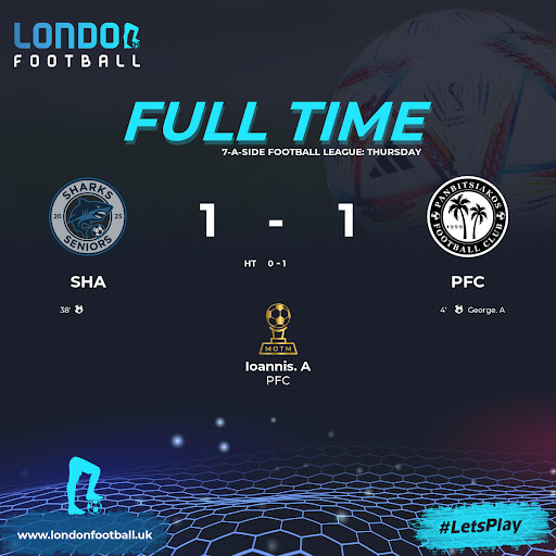 7-a-side Football League: Thursday: Sharks Seniors 1 - 1 Panbitsiakos FC